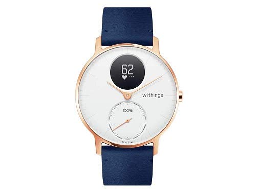 Nokia health Steel HR Rose Gold Reloj Conectado, Unisex Adulto, Cuero Azul + Silicona Gris, 36mm