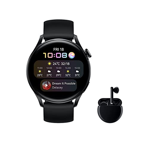 HUAWEI Watch 3 Active + Freebuds 3 Negro - Smartwatch 4G con pantalla táctil 1.43'' AMOLED, eSIM para llamadas telefónicas sin móvil, 3 días de batería, 24/7, GPS Incorporado, Negro
