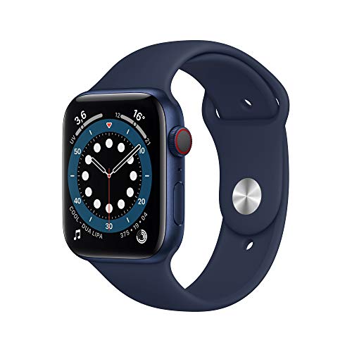 Apple Watch Series 6 (GPS + Cellular, 44 mm) Caja de aluminio en azul - Correa deportiva azul marino intenso