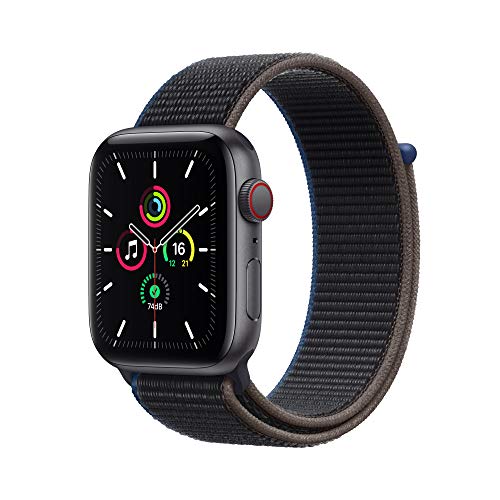 Apple Watch SE (GPS + Cellular, 44 mm) Caja de aluminio en gris espacial - Correa Loop deportiva en color carbón