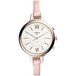 Smartwatch Híbrido Fossil Q Annette de Mujer, Caja de acero inoxidable en color oro rosa con correa de piel rosa, Compatible con Android e iOS