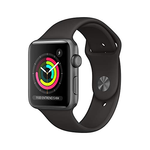 Apple Watch Series 3 - Relojes inteligentes(GPS, con caja de 42 mm de aluminio en gris espacial y correa deportiva negra)