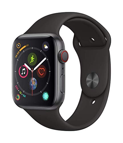 Apple Watch Series 4 (GPS + Cellular) con caja de 44 mm de aluminio en gris espacial y correa deportiva negra