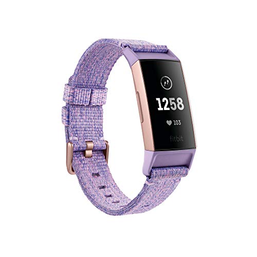 Fitbit Charge 3 Edición Especial - Pulsera avanzada de salud y actividad física, Textil Lavanda / Aluminio Color Oro Rosa