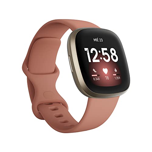 Fitbit Versa 3 - Smartwatch de salud y forma física con GPS integrado, análisis continuo de la frecuencia cardiaca, Alexa integrada y batería de +6 días, Rosa/Dorado