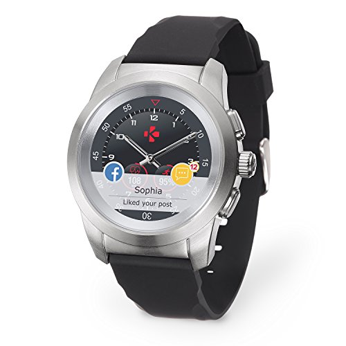 MyKronoz ZeTime Original Reloj Inteligente híbrido con Agujas mecánicas sobre una Pantalla a Color táctil – Regular Cepillado Plateado/Silicona Negra
