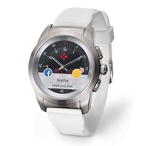 MyKronoz ZeTime Original Reloj Inteligente híbrido con Agujas mecánicas sobre una Pantalla a Color táctil – Regular Cepillado Plateado/Silicona Blanca