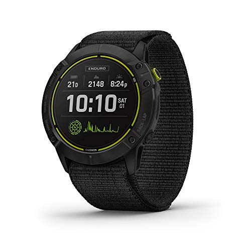 Garmin Enduro, Ultraperformance Reloj GPS Multisport, carga solar, duración de la batería hasta 80 horas en modo GPS, titanio DLC gris carbono con banda de nailon negro UltraFit