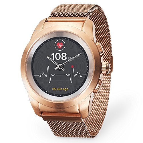 MyKronoz ZeTime Elite Reloj Inteligente híbrido con Agujas mecánicas sobre una Pantalla a Color táctil – Petite Cepillado Oro Rosa/Milanese