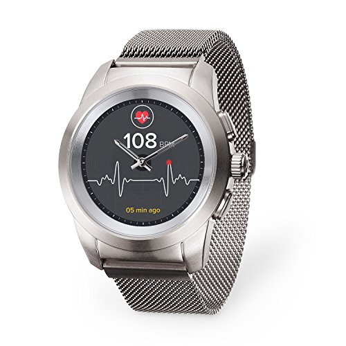 MyKronoz ZeTime Elite Reloj Inteligente híbrido con Agujas mecánicas sobre una Pantalla a Color táctil – Regular Cepillado Plateado/Milanese