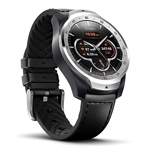 Reloj Inteligente TicWatch Pro con Bluetooth, Pantalla en Capas, Asistente Google, medidor de Ritmo cardiaco y pagos NFC. Sístema Google Wear OS. Compatible con iPhone, Samsung, Huawei, LG y Android