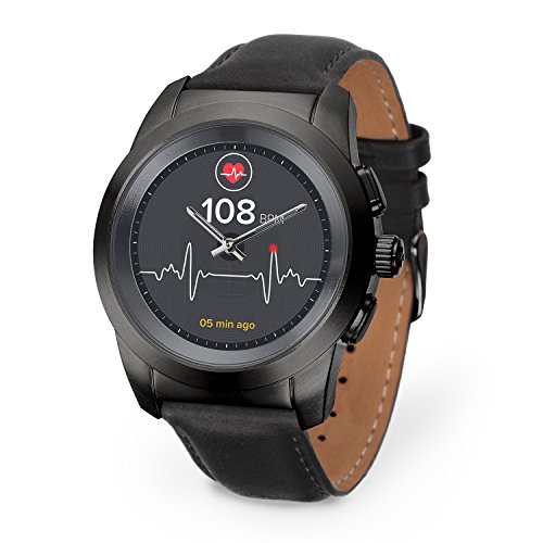 MyKronoz ZeTime Premium Reloj Inteligente híbrido 44mm con Agujas mecánicas sobre una Pantalla a Color táctil – Regular Cepillado Negro/Cuero Negro