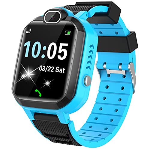 Smartwatch Niños - Juego De Musica Conversación Bidireccional Por Voz Reloj Inteligente Smart Watch SOS Cámara Pantalla táctil HD Deporte Reloj de Pulsera Digital para Niños De 4-12 Años (Azul)