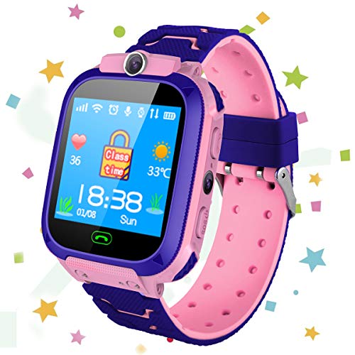 Reloj inteligente para niños Teléfono -Niños SmartWatches Pantalla táctil Pantalla táctil HD con rastreador LBS Llamada Cámara Despertador Adecuado de 4 a 12 naños Niñas Regalos de cumpleaños (Rosa)