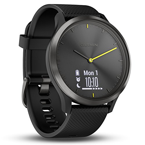 Garmin Vivomove HR Sport Smartwatch analógico con pantalla táctil, tipo de pantalla OLED, sensor de cardio integrado, negro con correa de silicona negra
