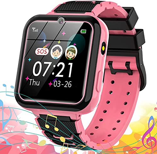 Vannico Reloj Inteligente niño, 12 in 1 Smartwatch para Niños Game Watch 7 Juegos SOS Llamada Música Cámara Grabadora para 3-12 Niño Niña, Soporta 4G/2G Tarjetas Micro SIM(Rosa)