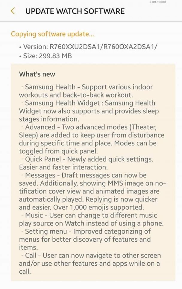 Registro de cambios de la nueva actualización del Samsung Gear S3